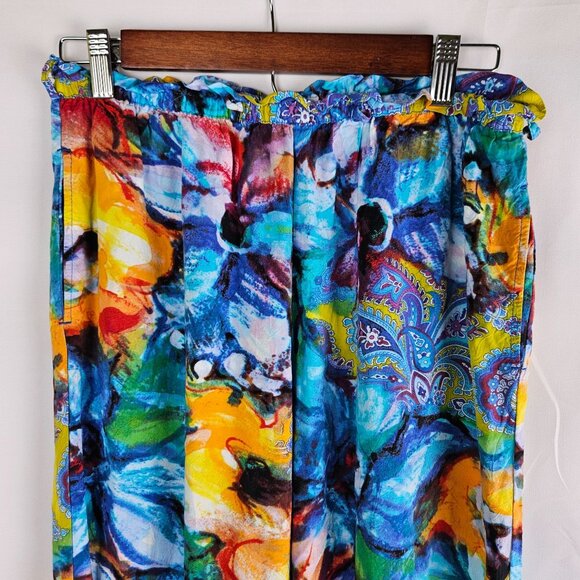 Jams World Medium Watercolor Pattern Rayon Wide-Leg Pants Hawaiian Boho Colorful - Picture 2 of 10